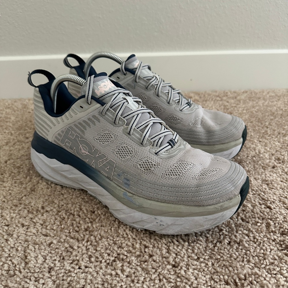 Hoka One One Bondi 6 Women 12 Gray Lunar Rock Nimbus Cloud Road Running Shoes